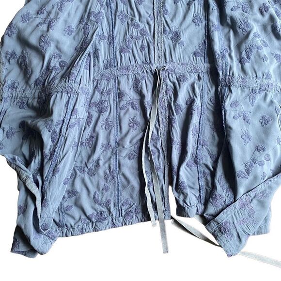 Anthropologie Hei Hei Melita Embroidered Floral Blue Draped Trench Duster Medium - Picture 6 of 6